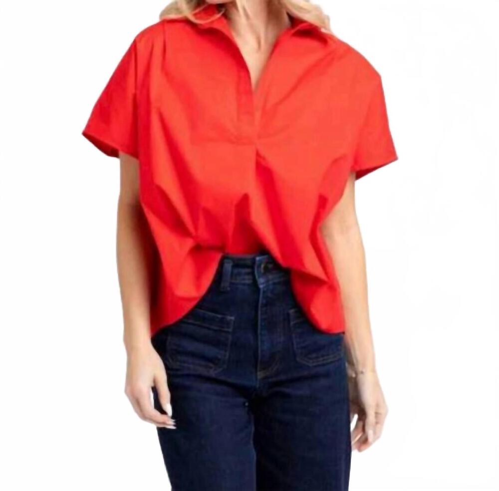 NEW KARLIE solid poplin collar top in red